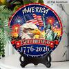 2D Flat Retro Round Aluminum Wall Decor, 250th Independence Day Eagle & Fireworks Design, Indoor Outdoor Hanging Plaque, Commemorative Home Gift
