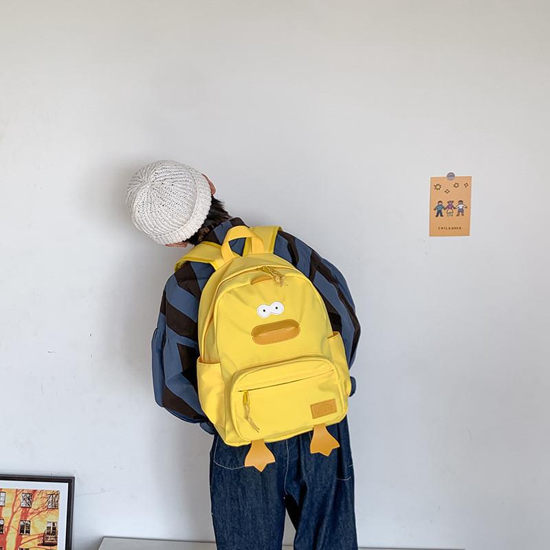 Adorable Cartoon Duck Kindergarten Backpack Large Capacity For Kids Boys Girls Breathable Canvas