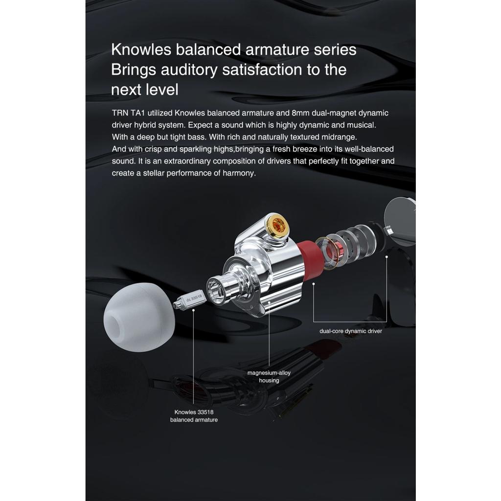 TRN TA1 Hi-FI 1BA+1DD Hybrid (Knowles 33518,8mm Dynamic) In-ear Earphone Drive HIFI Bass Metal Monitor Running Sport Headphone