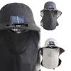 Solar Power Fisherman Hat With 3 Speed Fan Rechargeable Battery Face Neck Cover Sunproof Hat For Hiking Fishing