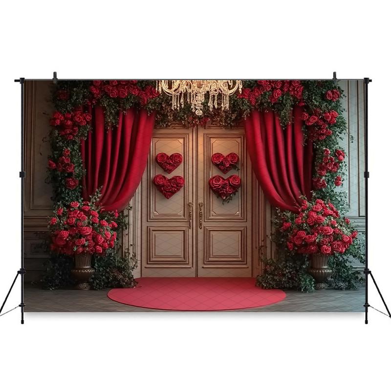 Mocsicka Valentine's Day Photography Background Red Rose Curtain Love Flower Decoration Girl Women Photo Backdrop Wedding Banner