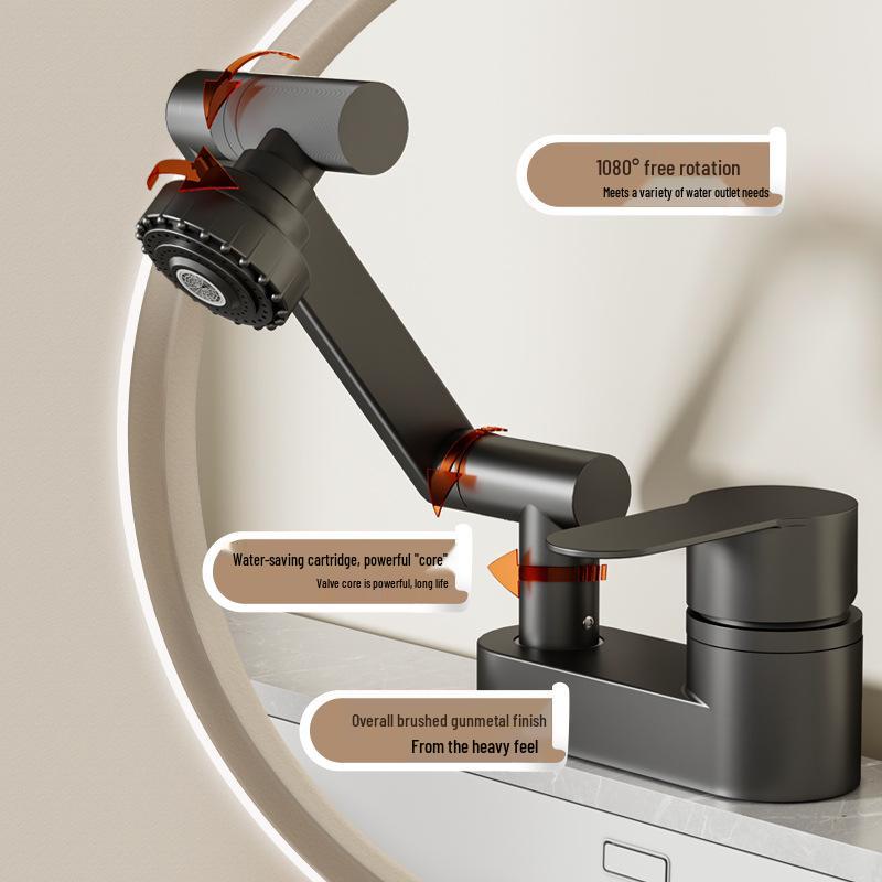 Double-Hole Bathroom Sink Faucet with Hot/Cold Mixer Valve for Washbasin - Traditional Three-Hole Design
