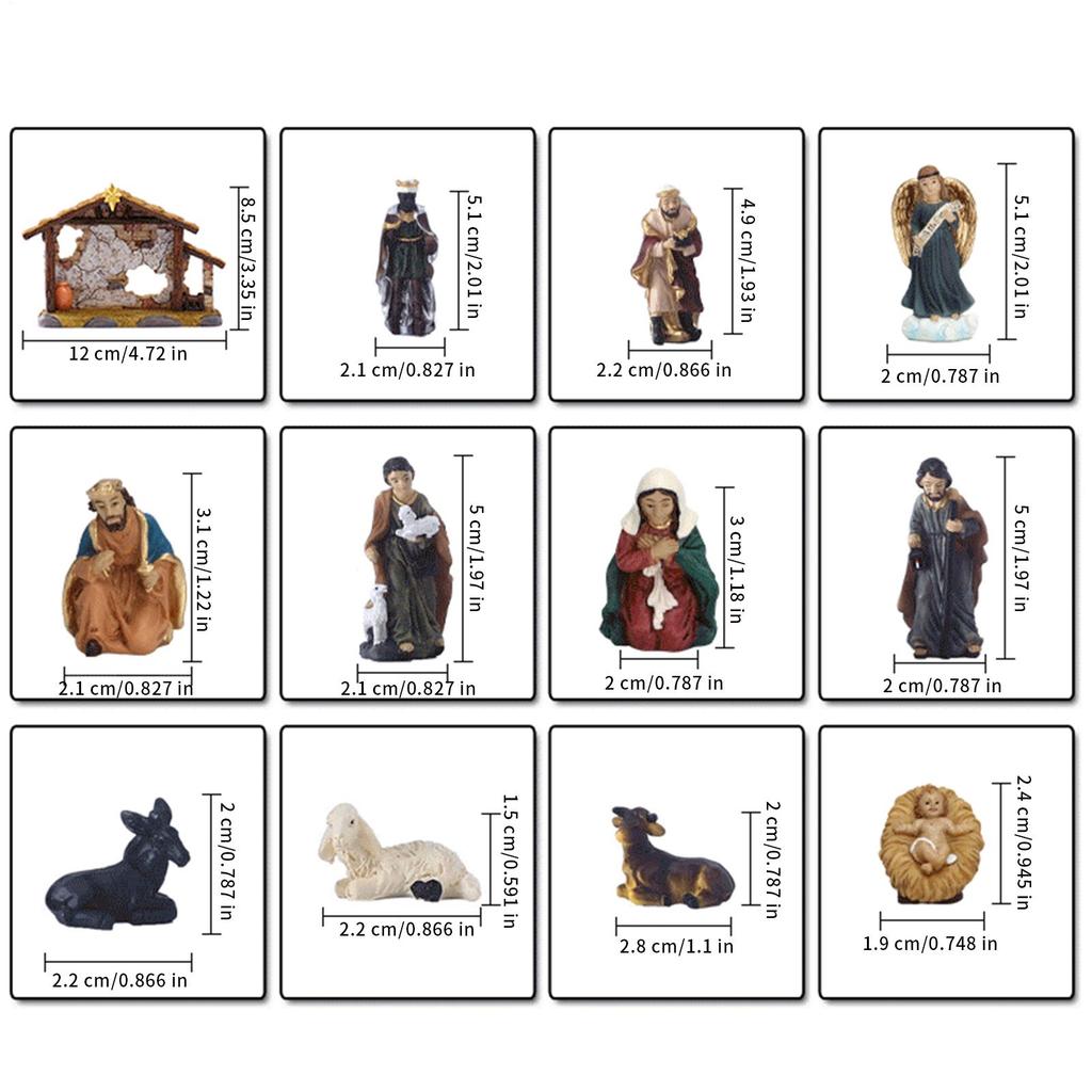 Nativity Set 12 Pieces Holiday Jesus Birth Resin Nativity Scene Manger Statue Ornament For Table Fireplace Catholic Families