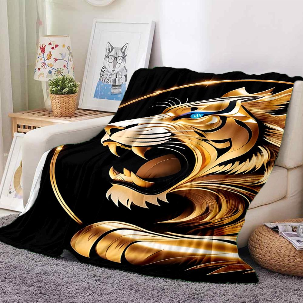1pc Golden Tiger Head Blanket Lightweight Flannel Blanket Throw Blanket For Sofa, Bed, Travel, Camping, Livingroom, Office yy251015152