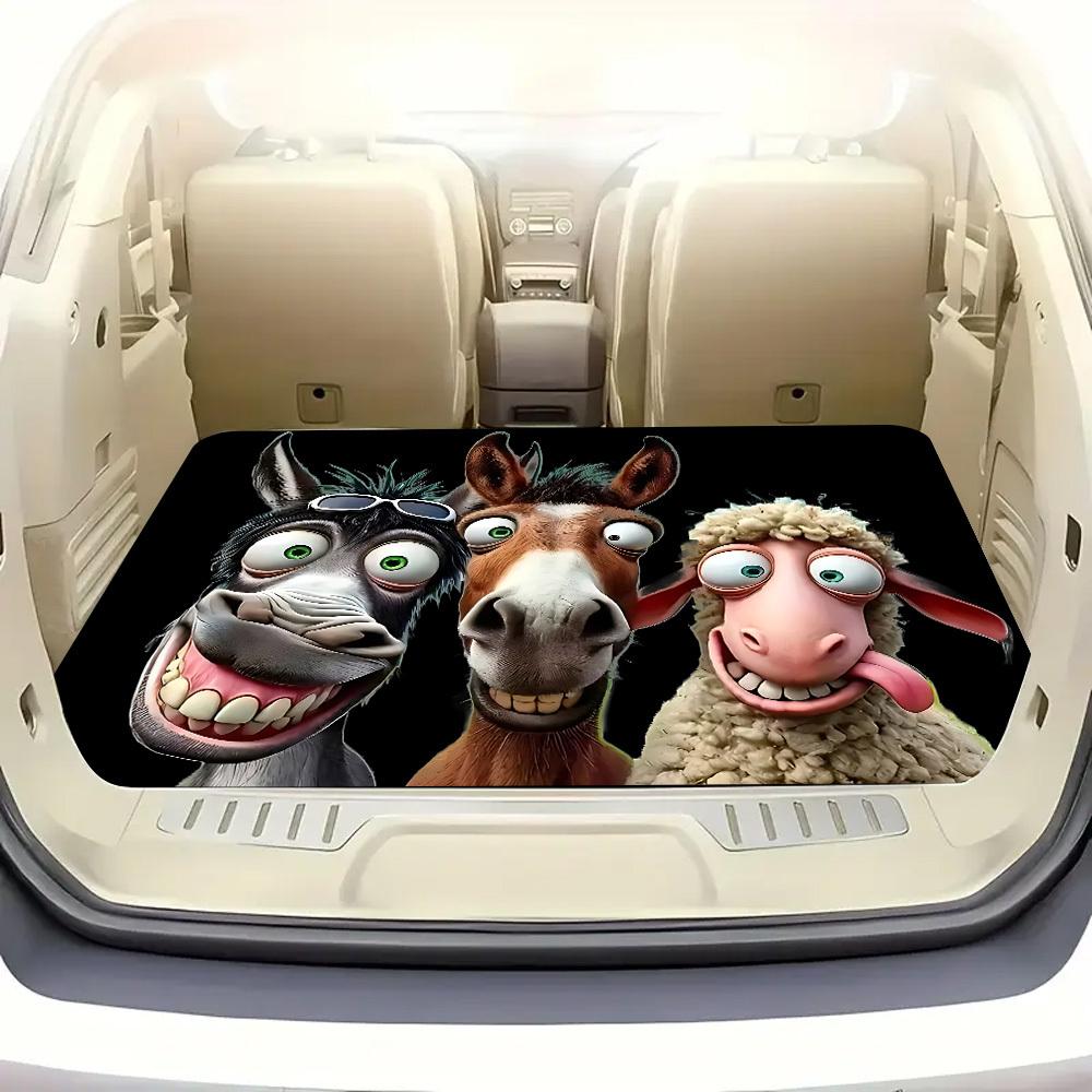 1Pcs 2D Flat Cartoon Donkey Horse Sheep Tripl Car Trunk Mat Anti Slip Cargo Liner Waterproof Storage Protector for SUV Sedan