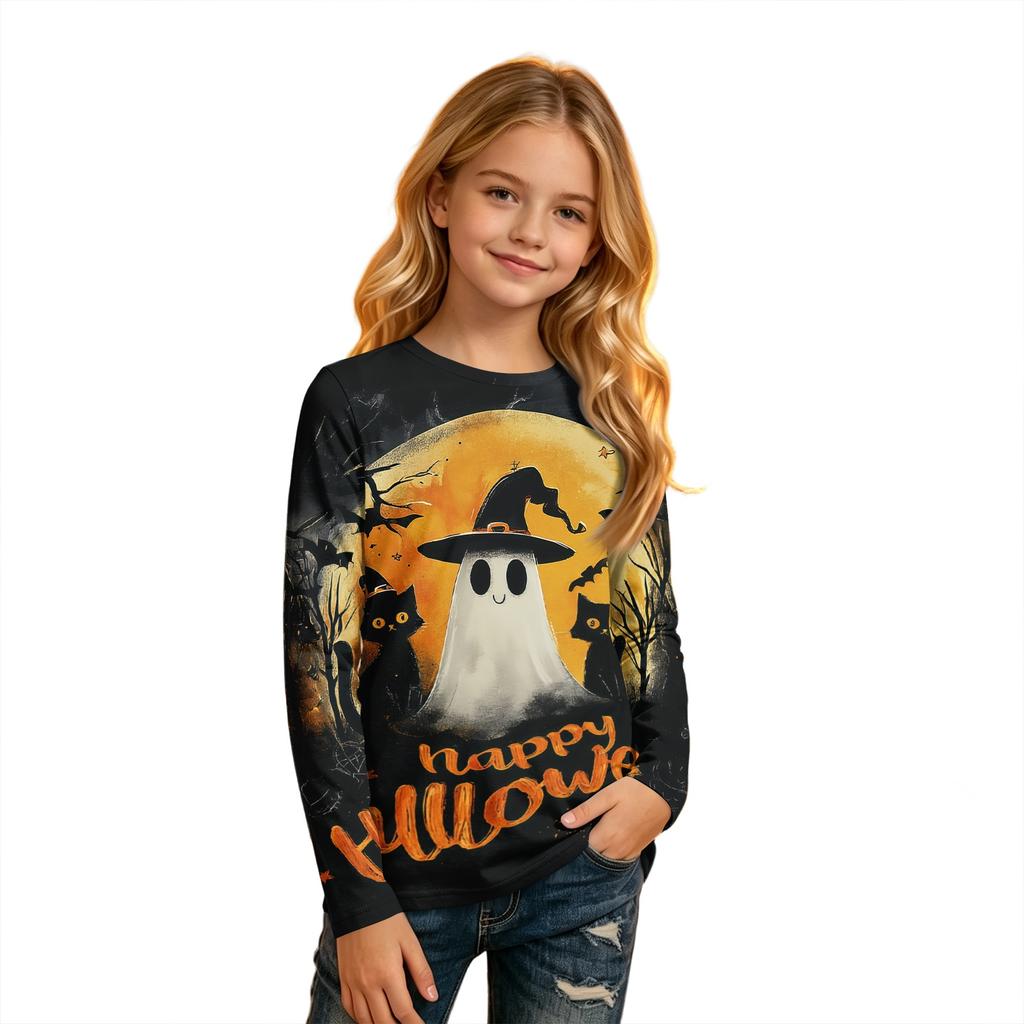Kids' Halloween Printed Long Sleeve Round Neck T-Shirt