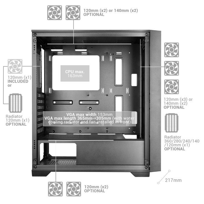ATX PC-Gehäuse - MARS GAMING - MC-Wood - Holzpaneel - Gehärtetes Glas - Optimierte Kühlung