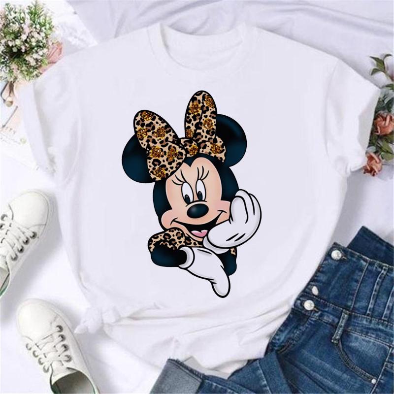 Kawaii Disney Cartoon Minnie Printed T Shirt Women Fashion Mickey Mouse White Oversized T Shirt Female Clothes Ladies T-shirts