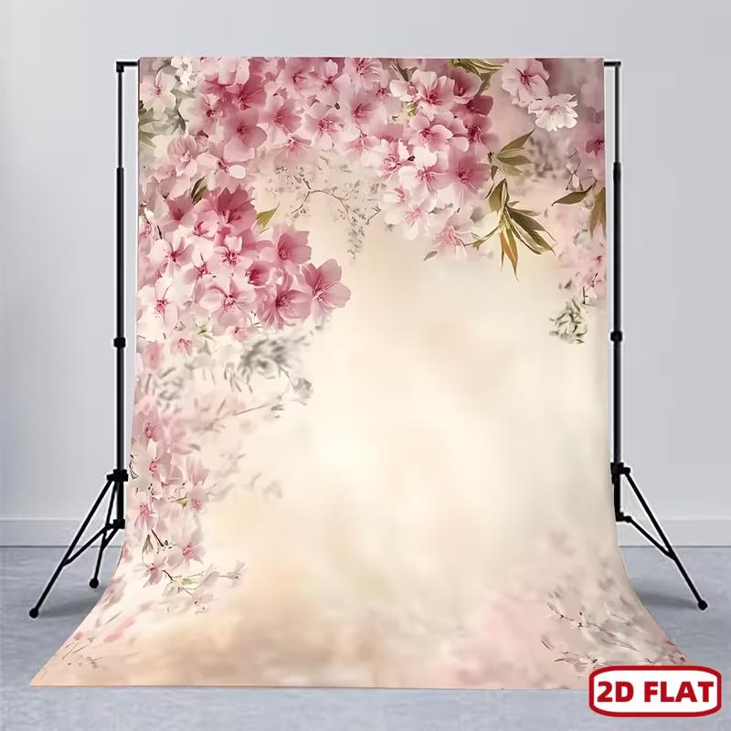 2D Dreamy Blush Tone Sakura Backdrop, 2D Flat Printing Banner for Bridal Shower & Birthday Party