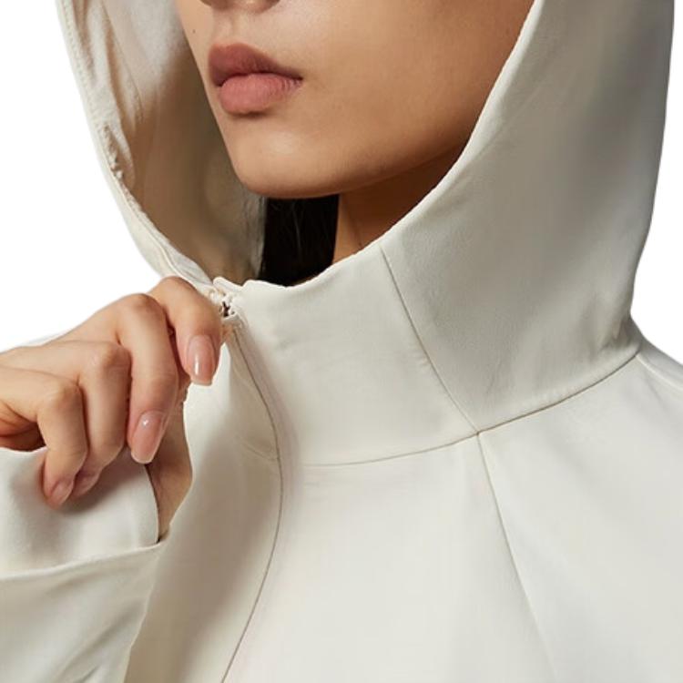 SAUCONY Hooded Solid Color Zipper Breathable Lightweight Jacket Women Jacket Oatmeal-White SC1240155A-WT30