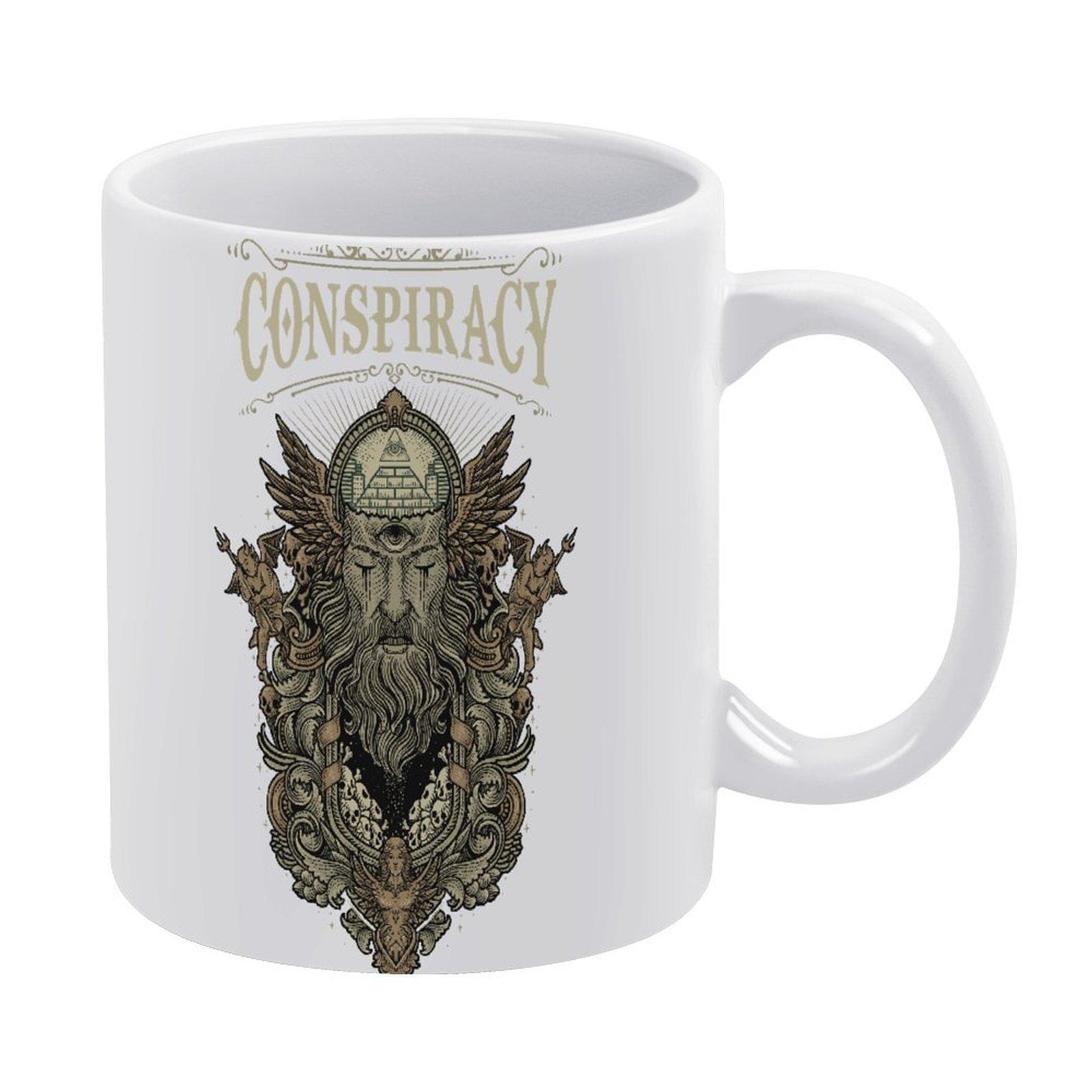 

11oz White Ceramic Coffee Mug with Glossy Smooth Body, Comfortable Handle and Printed Sides for Daily Hot Beverage Routine белый