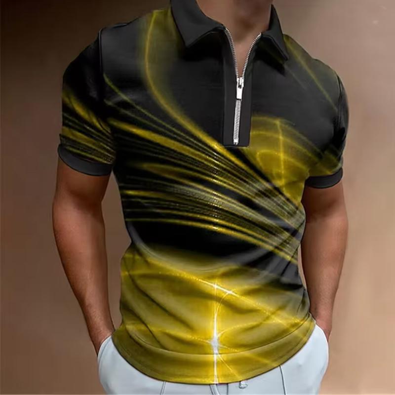 Mode Herren Poloshirts Lässig Umlegekragen Reißverschluss Golfbekleidung Leiterdruck Kurzarm T-Shirt Herren Polos Tops Kleidung