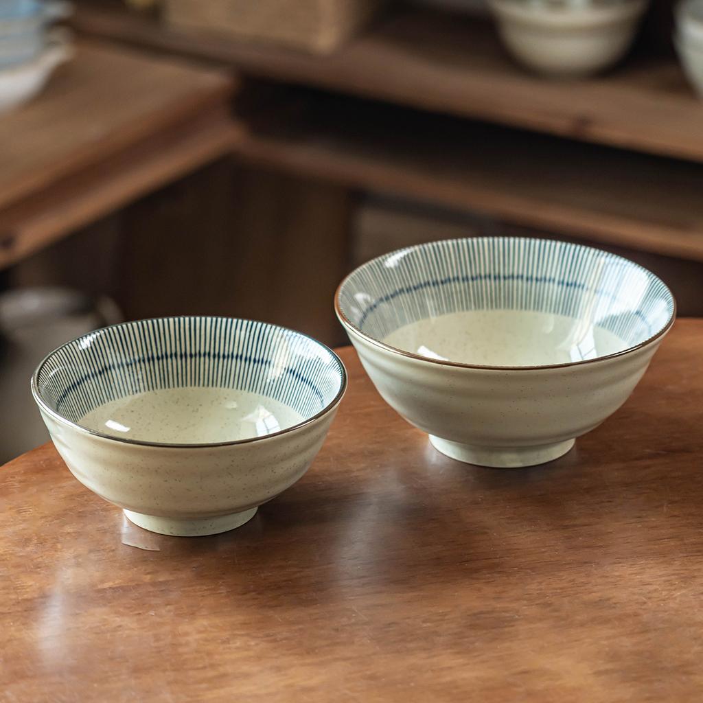 Noodle Bowl Ceramic Household High-End Salad Bowl Soup Bowl Creative Striped Round Tableware Restaurant Hotel Commercial