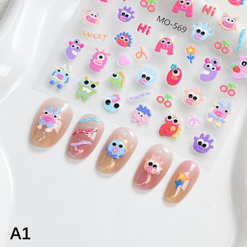 3D Cute Little Monster Nail Stickers Art Kawaii Cartoon Slider For Nails Self-Adhesive Decals Japanese Style Manicure Decoration