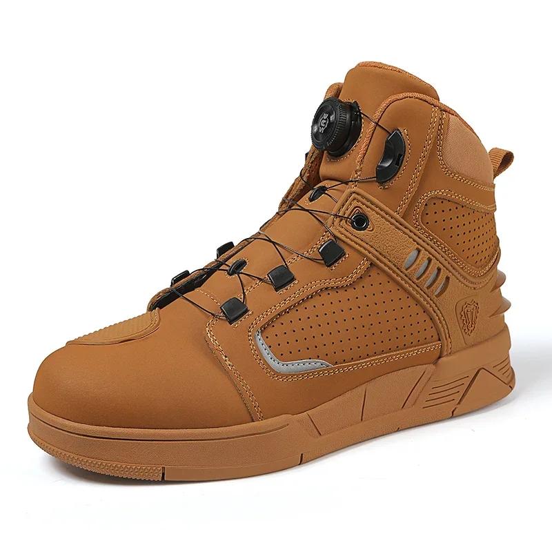 Size 47 Men's Shoes Top Quality Riding Boots Motorcycle Shoes for Men's Leather Waterproof Quick Lacing Biker Shoes Botas Hombre