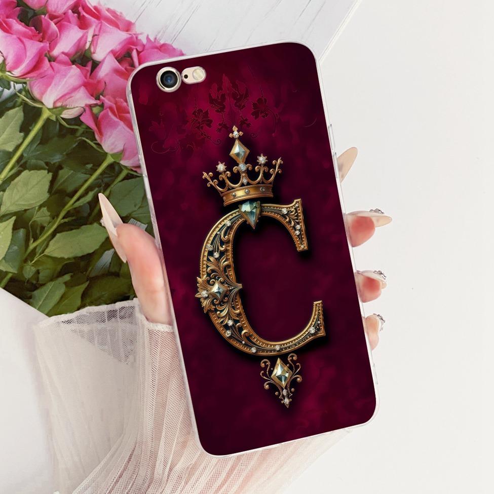 For iPhone 6 6S Case For iPhone 6s Cover Transparent Luxury Crown A-Z Letters 2D Painted Soft Casing