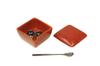 Set of 10 Danjuro Red Brown Square Condiment Containers Made In Japan Ceramic Stainless Steel Spoon Included Commercial Use Ichimi Salt Sansho