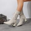 Fashion Fashion Splicing Knitted Elastic Socks Boots Women Pointed Lace-up High Heels Single Shoes Female Autumn Slip-On Mid-calf Botas
