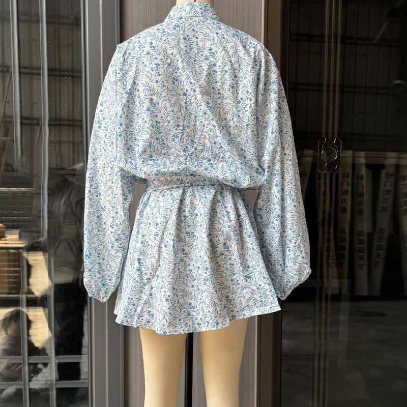 In Stock: Summer 2025 European & American Floral Tie-Up Slim Short Dress