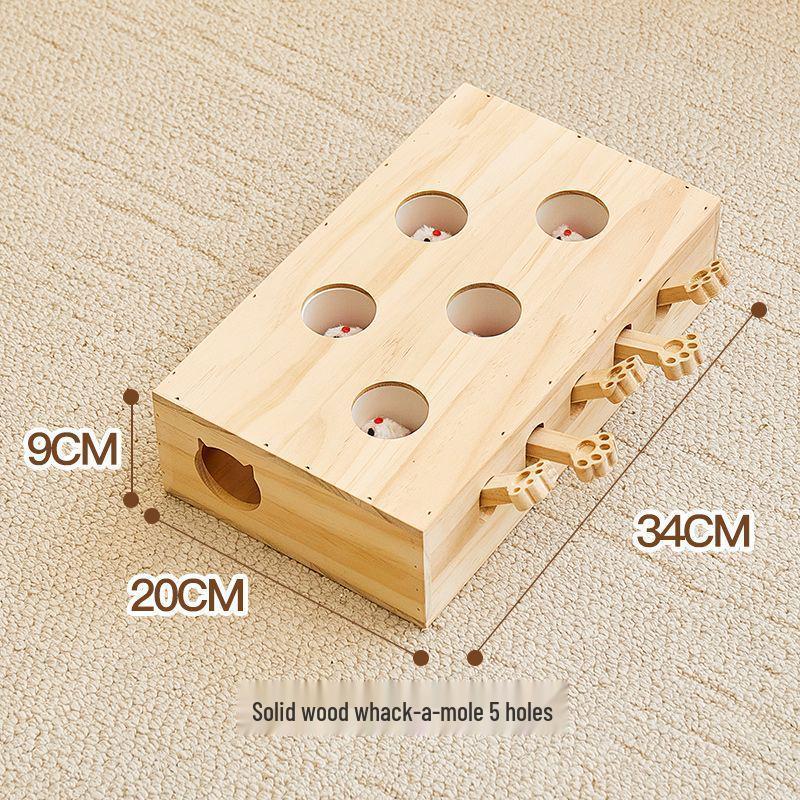 Interactive Solid Wood Cat Whack-a-Mole Toy for Pets and Children