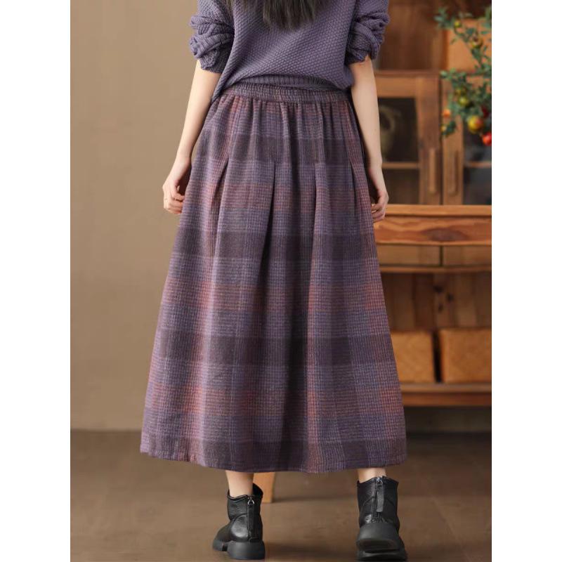 In-Stock Autumn 2025 Women's Warm A-line Woolen Plaid Mid-length Skirt