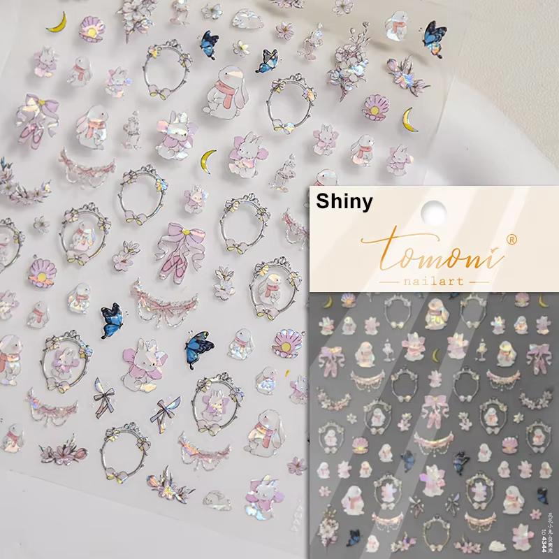 Lovely Strawberry Rabbit Cartoon 5D Embossed Reliefs Self Adhesive Nail Art Decorations Stickers 3D Manicure Decals