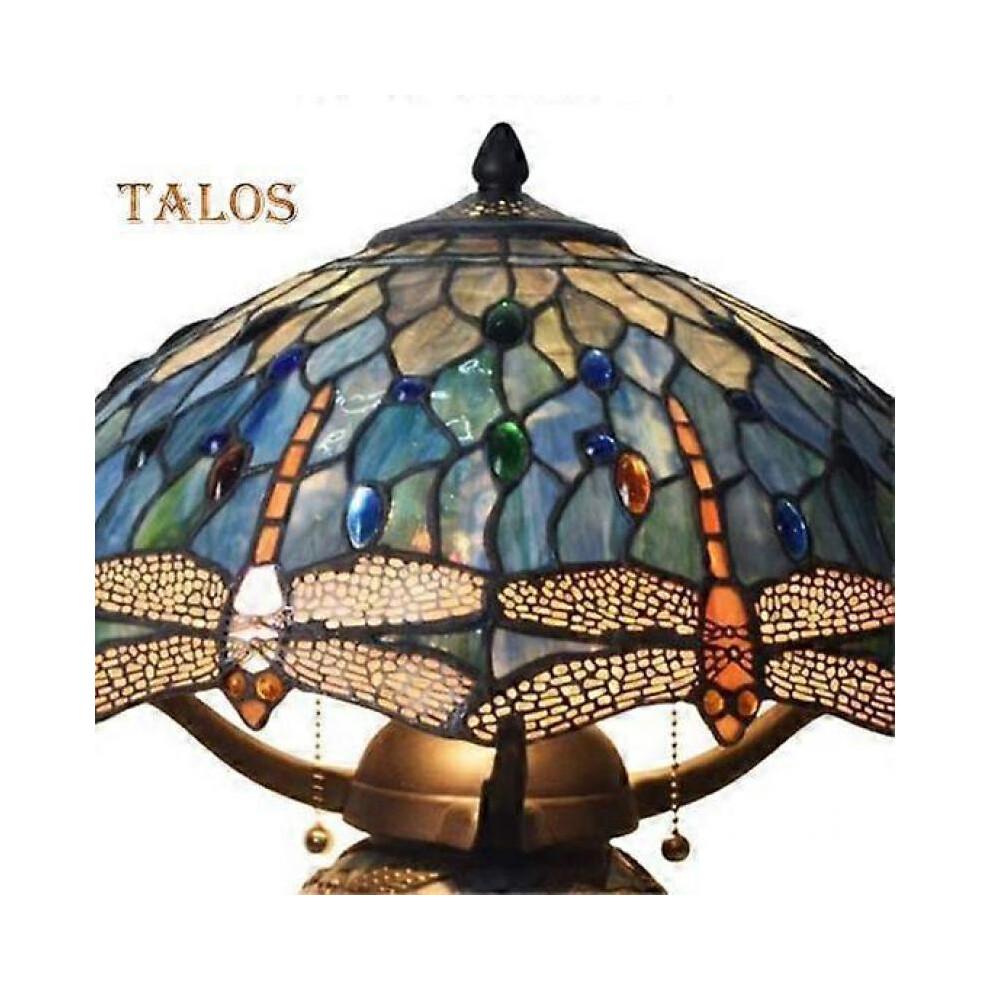 Dragonfly Table Lamp Handmade Stained Glass Style Resin Desk Night Light Retro Bedside Table Lamp for Bedroom Living Room Study