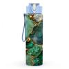 1PC Green Gemstone Gold Marble Pattern 750ml Color Plastic Sports Water Bottle Leakproof Flip Straw Lid Suitable for Sports Office Home Use