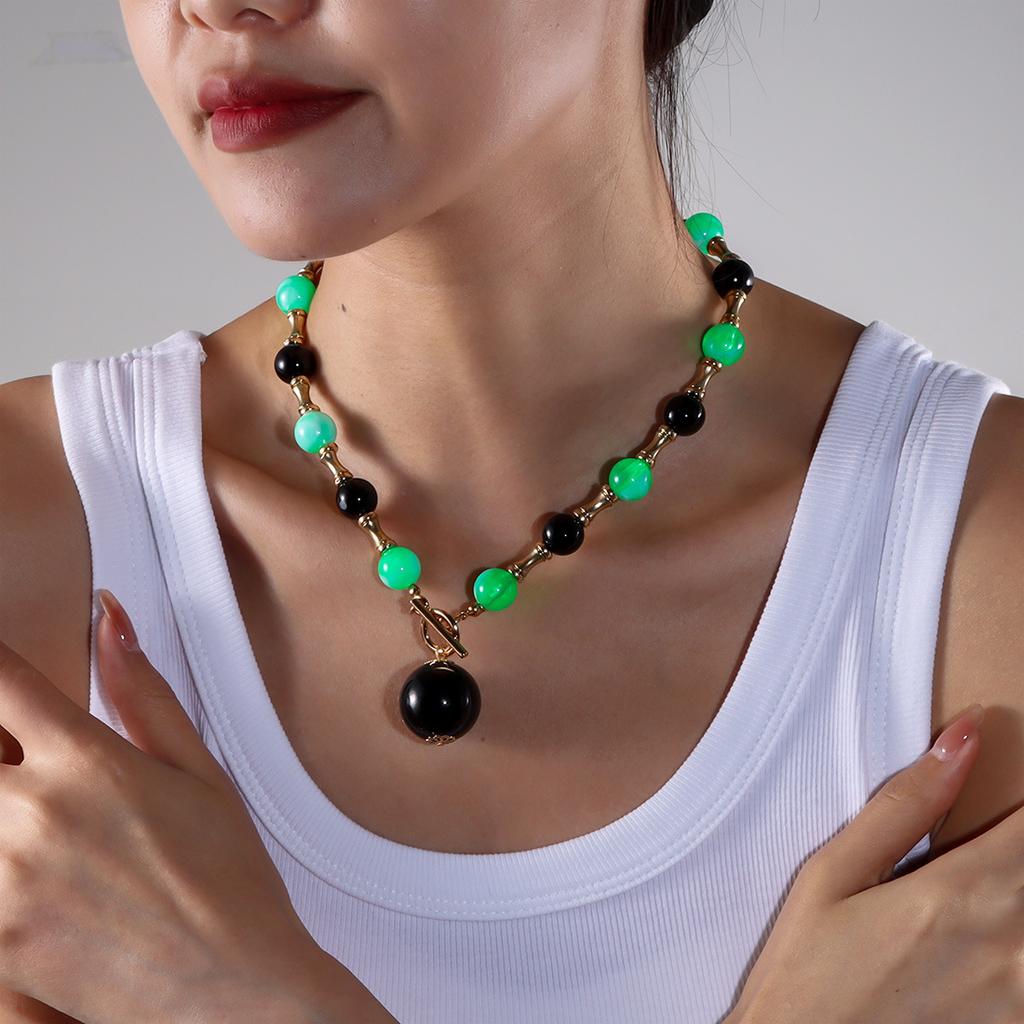 Round Geometry Beaded Chain Necklace for Women Accessories