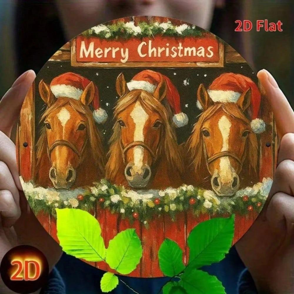 Circular Metal Christmas Horse Wall Art Durable Outdoor Garden Decor Housewarming Gift