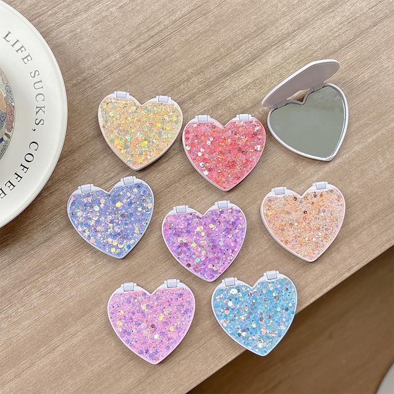 Flip Cover Love Mirror Mobile Phone Decoration Paste Desktop Support Watching Drama Epoxy Sequins Xiaoqing Fresh Wind Women'S Models