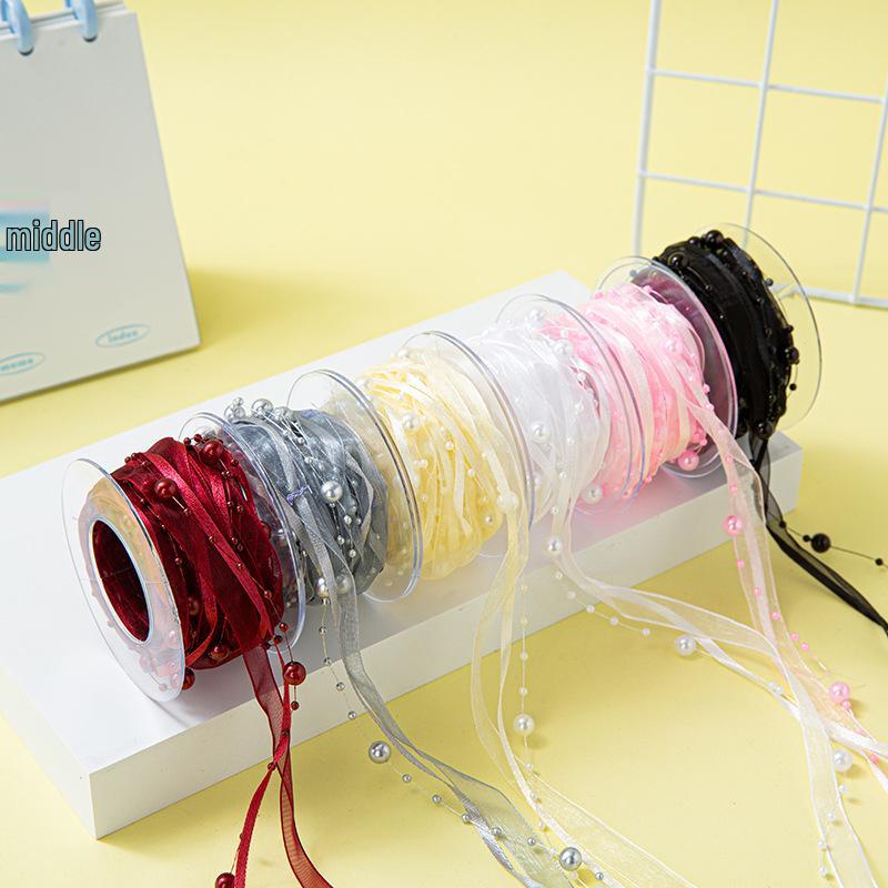 Handwoven Beaded Pearl Ribbon Belt for Gardening, Flower Packaging & Handmade Accessories