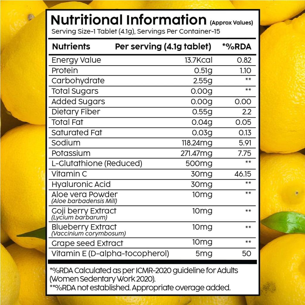 PLIX The Plant Fix Glutathione Effervescent Tablets Lemon Flavor For Daily Glow Drink Pack Of 1 With 15 Tablets