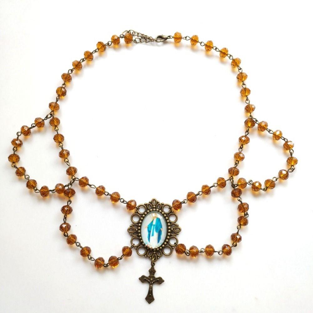 Pearl Tassel Virgin Chokers Necklace Acrylic Religious Jewelry New Cross Necklace  For Women