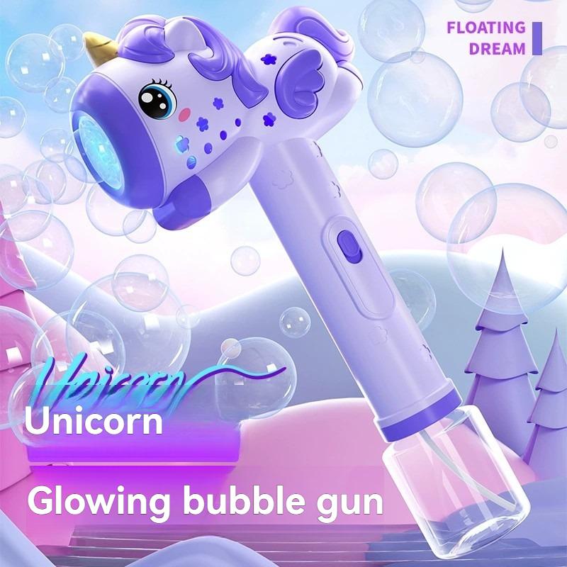 Handheld Electric Unicorn Bubbles Machine Automatic Soap Blower Bubble Toy Bubble Gun, Summer Outdoor Party Parent-Child Toy
