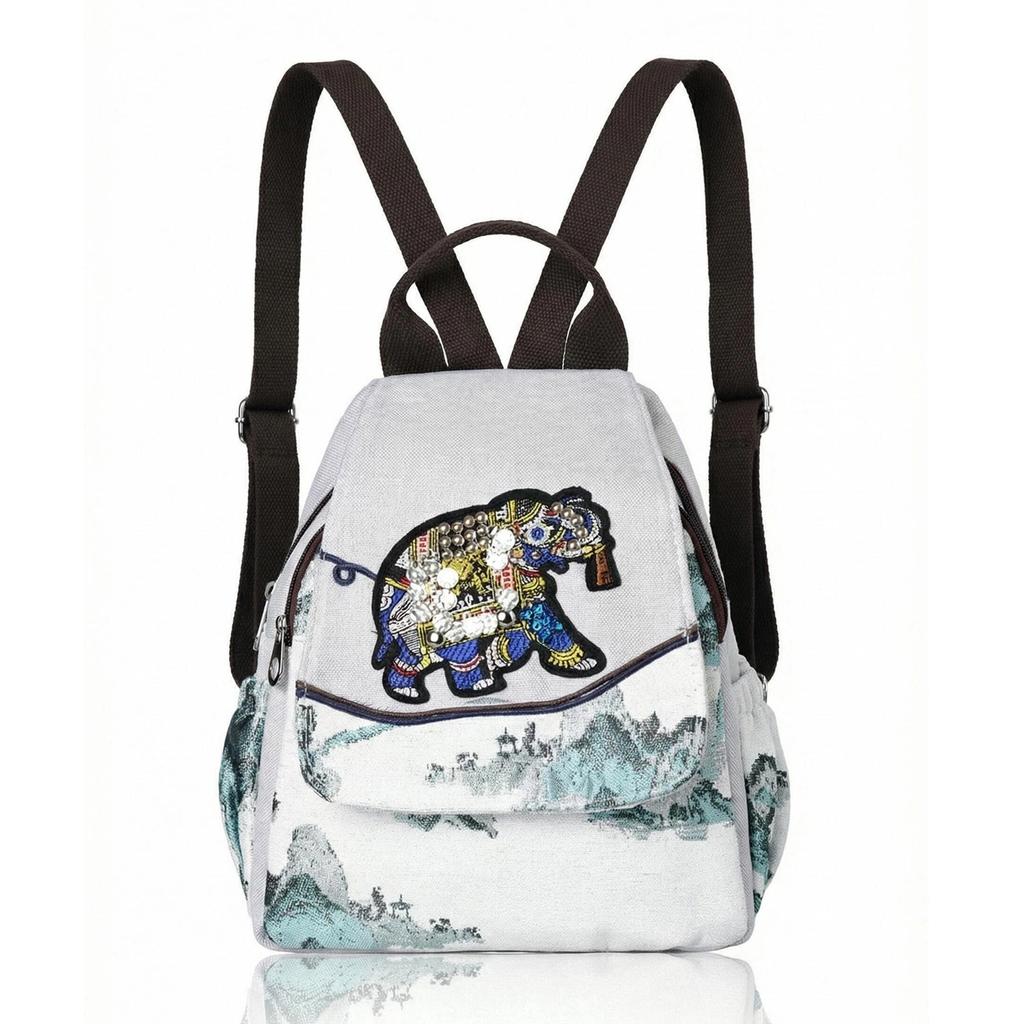 National Style Embroidered Double Shoulder Bag - Vintage and Artistic Women's Backpack for Light Travel and Carrying Books