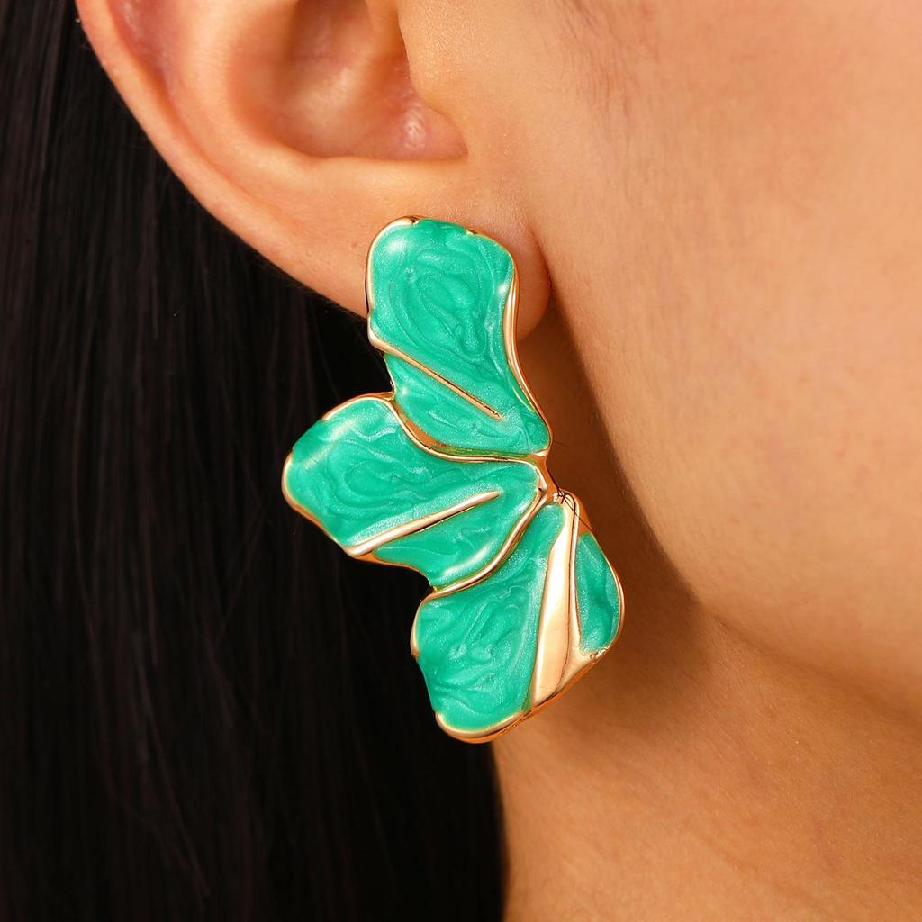 Colorful Drip Oil Flower Stud Earrings - Simple Double-Layer Petal Design for Women, Perfect for Spring and Summer