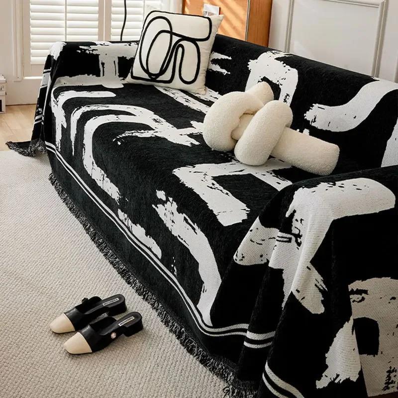 Black White Chenille Sofa Towel for Living Room Non-slip Sofas Cover Couch Covers L Shaped Corner Sofa Mat Seat Pad Modern Home