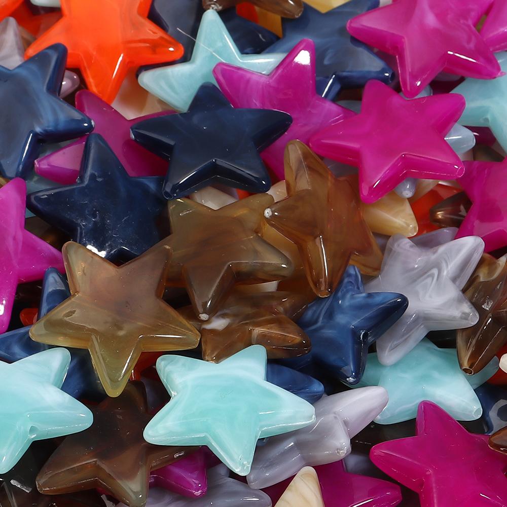 50pcs/lot 21mm Acrylic Star Beads Colorful Pentagram Cloud Loose Spacer Beads for Jewelry Making DIY Necklace Bracelets Keychain