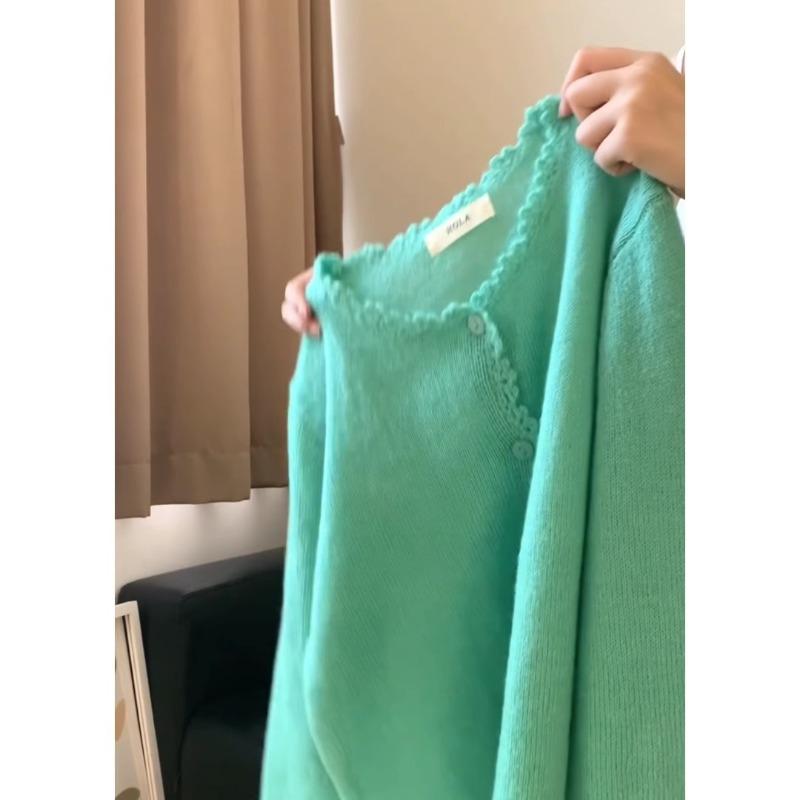 Spring New Single-breasted Soft Waxy Knitted Cardigan Women's Age-reducing Lace Jacket Versatile Long-sleeved Top