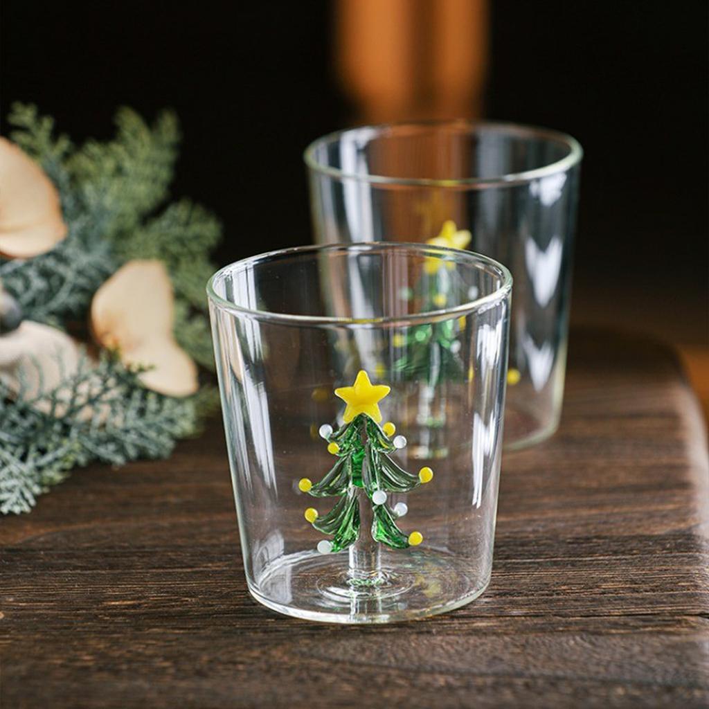 3D Drinking Glass Cup with Christmas Tree Figurine Inside Stemless Glass for Wine Water Milk Goblet Drinking Glass Cup
