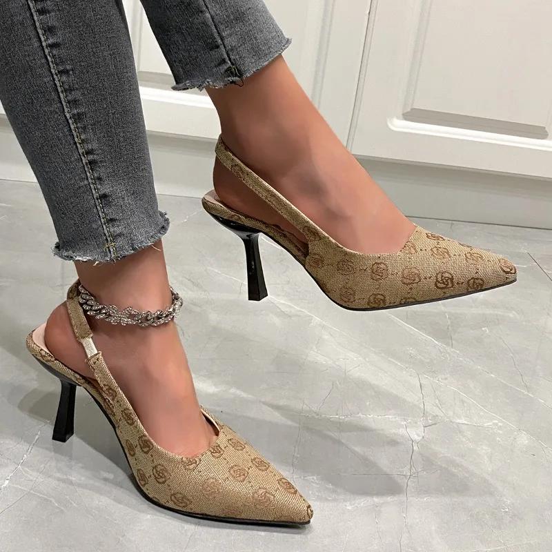 Fashion Fashion Sexy Slip-on Women's High Heels Summer Designer New Soft Sole Pointy Embroidery Spring Autumn Casual Ladies Shoes