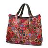 Genuine Leather Women'S Bag Handbag Colored Flowers Hand-Spliced Plaid First Layer Cowhide Women'S Messenger Bag