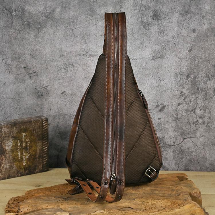 Johnature Retro Animal Printed Chest Bag Genuine Leather Handmade Cowhide Backpack Versatile Women's Crossbody Bags