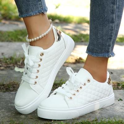 Women Sneakers Fashion Leather Breathable Soft Sole Walking Casual Flat Comfortable Shallow Lace-up Outdoor Skateboard Shoes