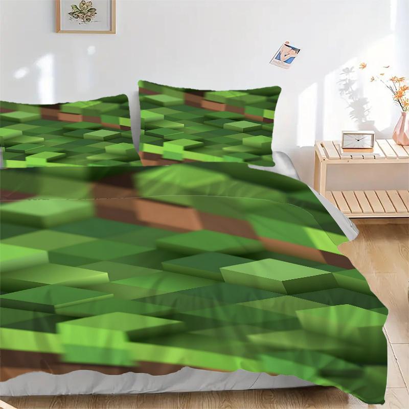 

3 шт. Зеленые блоки Minecraft Домашний декор Постельное белье-Универсальный трехсекционный комплект для спальни, гостевой комнаты, гостиной, отеля-Идеальный подарок для F 135x200cm