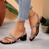Fashion Woman Mid Heel Slippers Fashion Square Toe Heels Slides Shoes 2025 Summer Trend Woman Sandals Crystal Straps Zapatos De Mujer