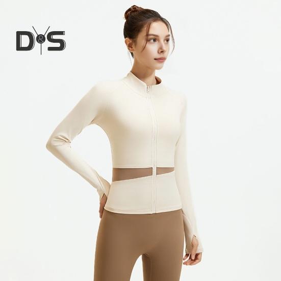 Women's Workout Jacket Full Zip Up Cropped Yoga Jacket Long Sleeve Slim Fit Athletic Top Running Track Sportwear for Fitness