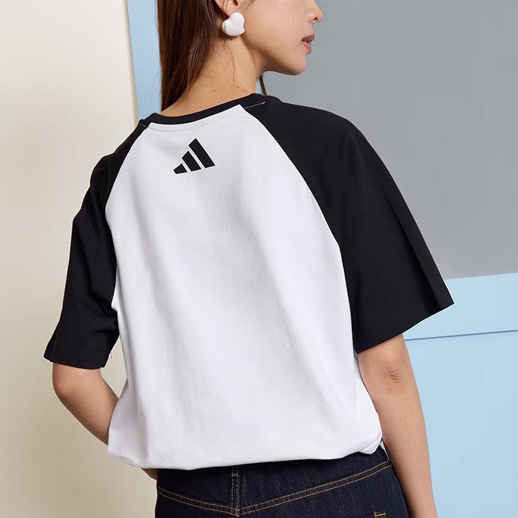 Adidas Loose Fit Crew Neck Raglan Short Sleeve T-Shirt Classic Two-Tone Casual Daily Streetwear Pullover Unisex White Black JZ0099