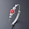 S990 Silver Bracelet Women's Korean Edition Minimalist Red Dropped Oil Clover Bracelet Fashion Hand Decoration Foot Silver Bracelet
